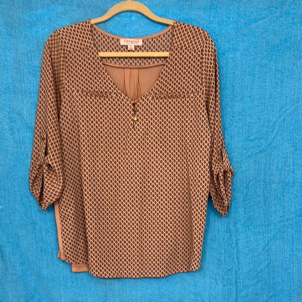Tempted Black and Brown Patterned Blouse